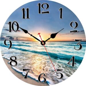VIKMARI 14in Nautical Beach Wall Clock Silent Wooden Kitchen Wall Decor
