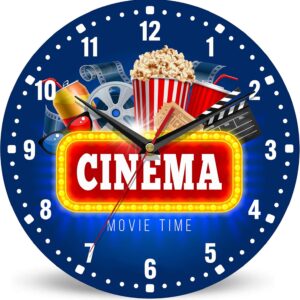 SPUNKER Wall Clock,Cinema Theme Wall Clocks,Movie Time Popcorn Battery Operated Wall Clock Silent Non-Ticking Decorative for Home Kitchen Bathroom Living Room Bedroom Office 10 Inch